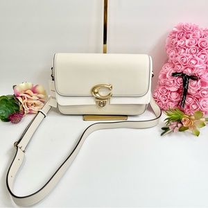 NEW COACH Studio Glove-Tanned Leather Shoulder Bag in Chalk